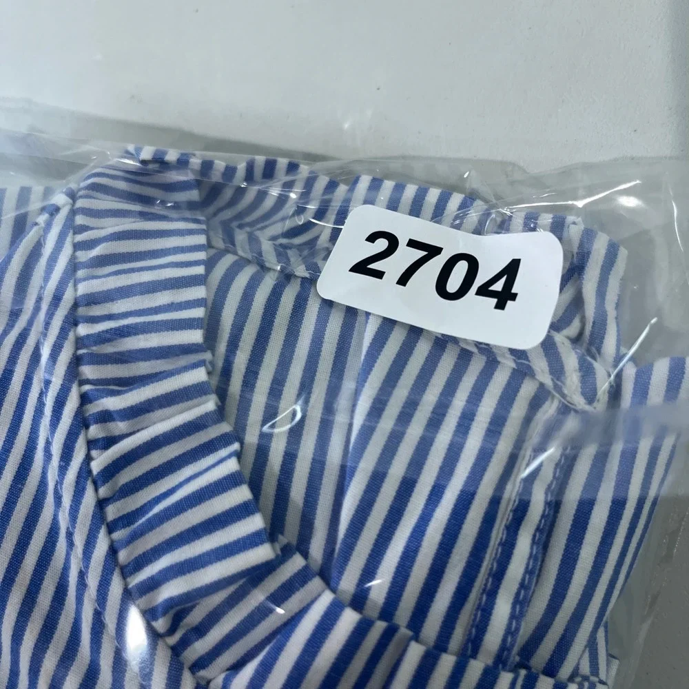 J Crew Tiered Midi Dress Womens 4 Blue White Striped Ruffle Sleeve Coastal Prep